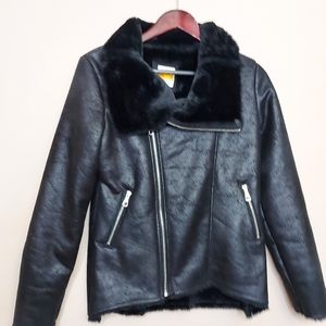 C&C California faux leather vegan faux fur lined jacket